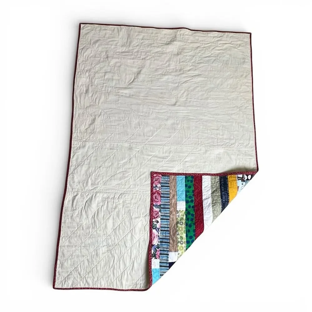 Quilt Handmade Colorful Strip Piece 60x43 Lightweight Lap Throw Farmhouse Boho